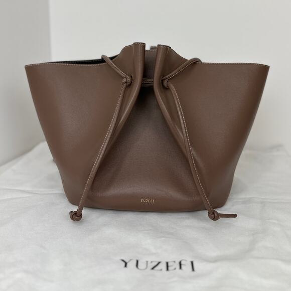 Yuzefi Mochi Large Tote Bag Brown Leather Designer Contemporary Minimalist - Picture 3 of 16